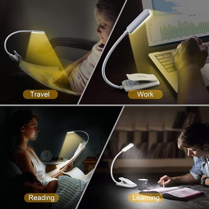 Gritin 9 LED Rechargeable Book Light for Reading in Bed | Eye Caring 3 Color Temps,Stepless Dimming Brightness,80 Hrs Runtime Small Lightweight Clip On Book Reading Light for Studying
