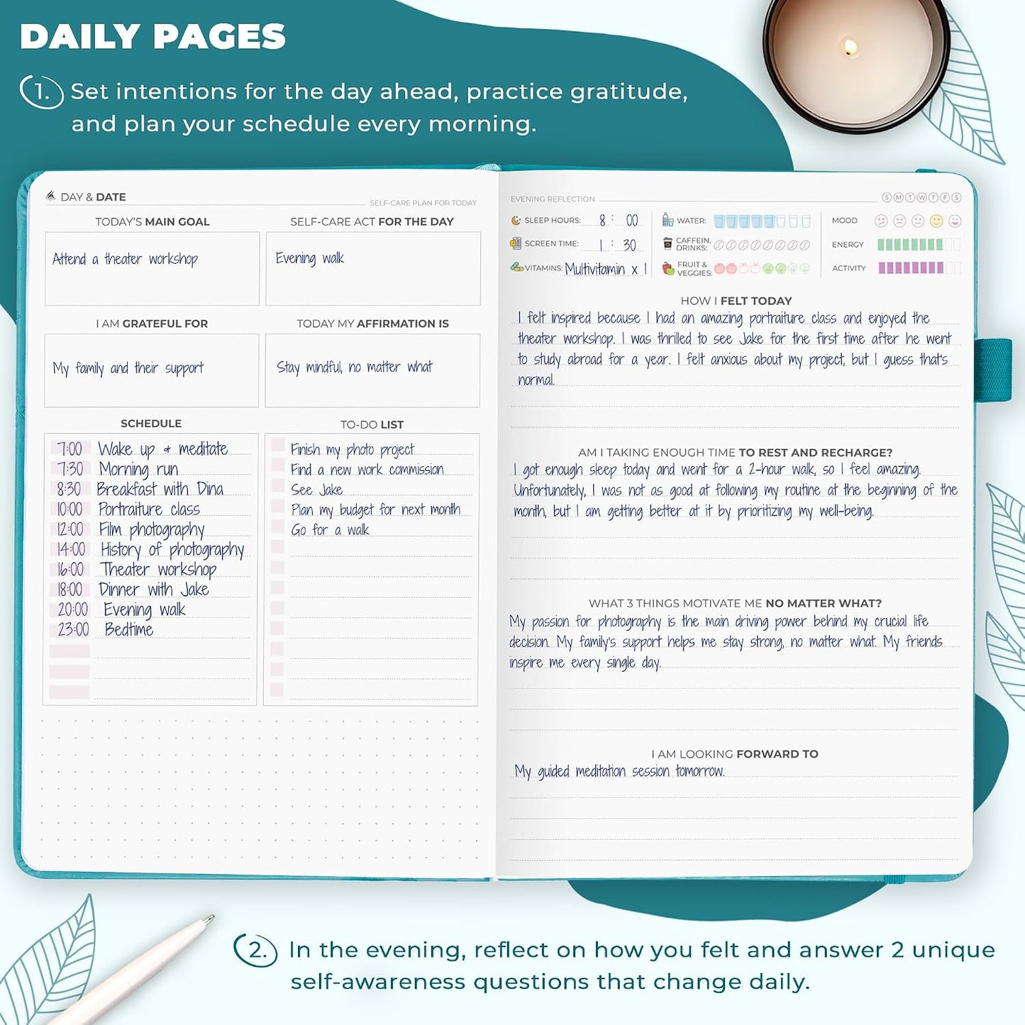 Clever Fox Self-Care Journal for Women, Daily Planner 5.8x8.3 Aquamarine | 3-month mental health journal, habit tracker, wellness journaling supplies for women & teen girls, gratitude & mood log