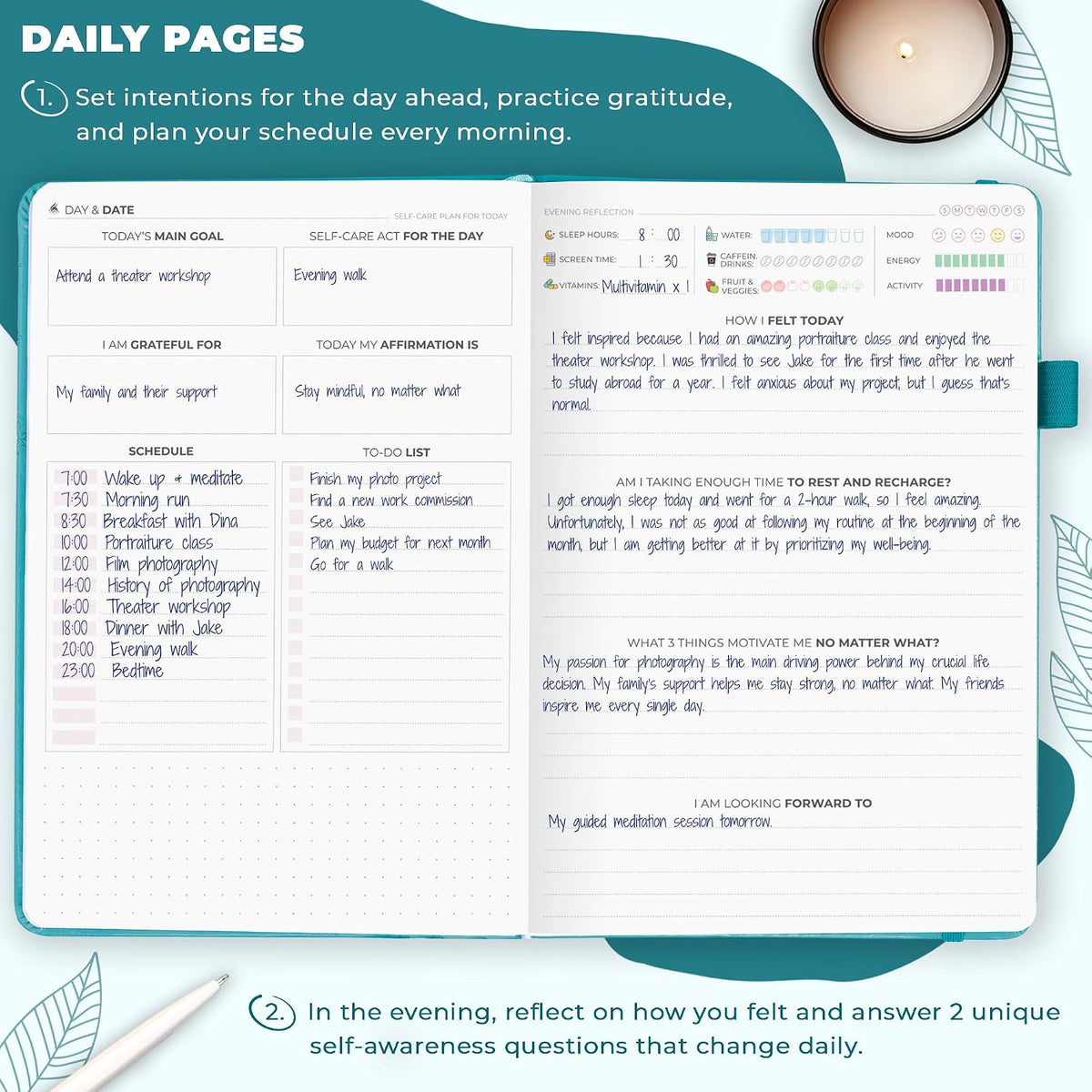 Clever Fox Self-Care Journal for Women, Daily Planner 5.8x8.3 Mystic blue