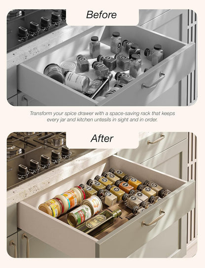 Tinamo Acacia Wood 4-Tier Spice Rack Organizer for Cabinet, Pack of 8 Pcs | Solid Acacia Wood Construction, No assembly, Stackable 4-tray design, Spacious for up to 64pcs 4oz Jars, Easy to Clean
