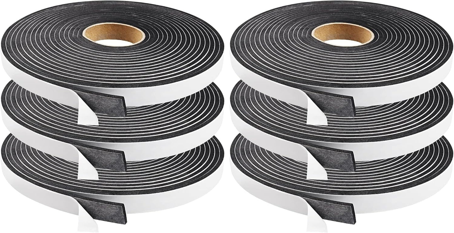 2 Rolls Foam Seal Tape for Door Window Insulation, Soundproof and Shockproof Foam Adhensive Strip, 3/8" Wx3/16 T Single Sided Foam Tape, Cold Air and Draft Closed Cell Seal Strip,Total 32FT