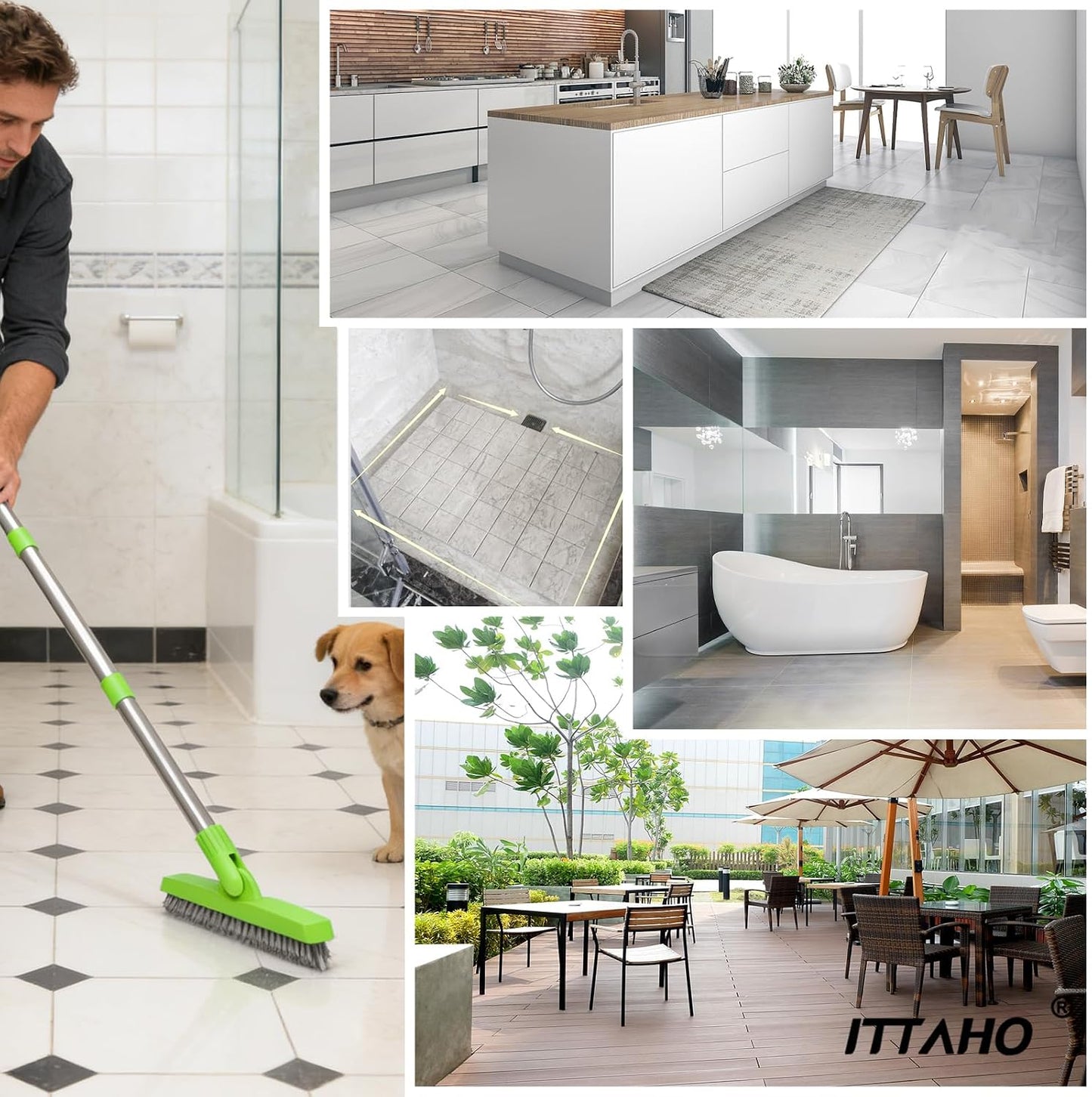 2 Pack Grout Brush with Long Handle, 56.5'' Swivel Grout Cleaning Brush,V-Shape Grout Scrub Brush, Extendable Handle Grout Cleaner Brush for Tile Floors，Bathroom,Baseboard,Shower,Corner