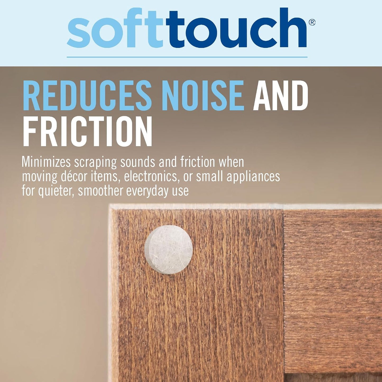 SoftTouch 3/8" Round Mini Self-Stick Furniture Slider Felt Pads for Hard Surfaces, Noise-Reducing Adhesive Furniture Moving Pads for Beds, Sofas, Dressers, 84-Count, Brown