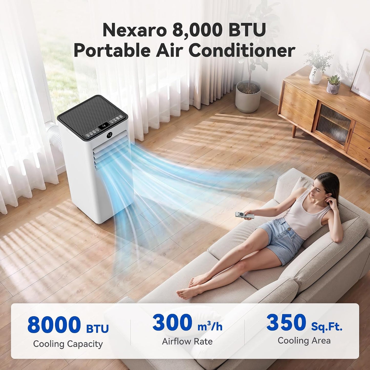 14000BTU Portable Air Conditioner, 4-in-1 700 Sq. Ft, Quiet for room | 14000BTU AC cools 700sq.ft, 4-in-1 cool/fan/dry/sleep, quiet, LED, remote, 24H timer, kit, for bed/office/dorm.