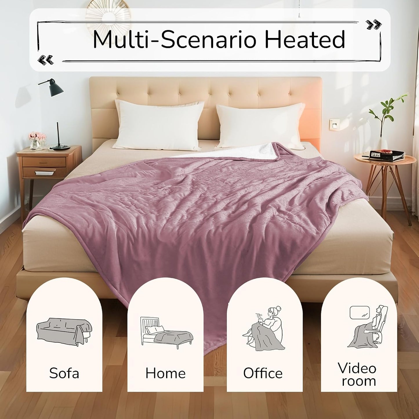 Electric Heated Blanket Full Size 72"x84" – Light Gray | ETL for Safe Overnight, 4 Heat Settings & 10H Auto Off, Dual-Sided Microplush Sherpa for Home Night, Machine washable