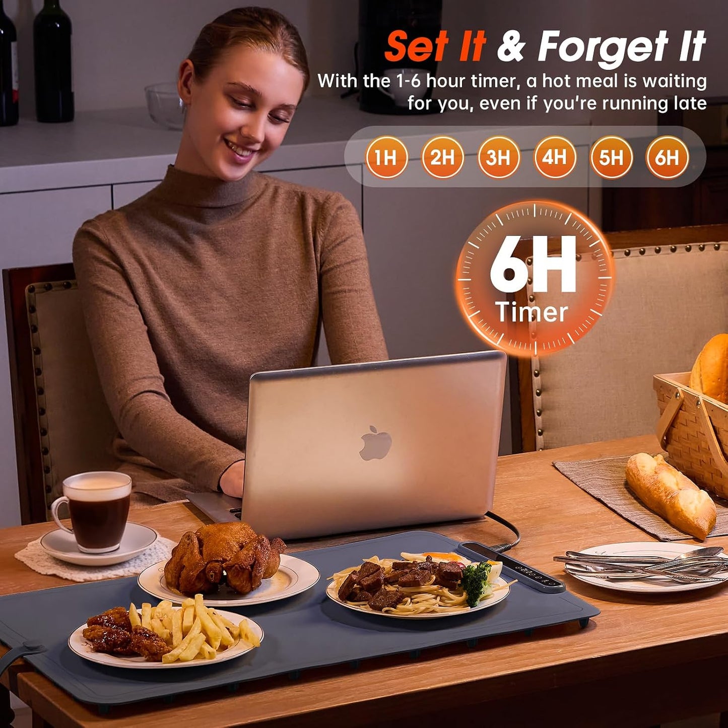 Warming Mat for Food Extra Large- 24"x16" Electric Warming Trays for Buffets Party, Food Warmers for Thanksgiving, Christmas House Warming Gift, Portable Heating Mat with 9 Temp Settings & 6H Timer