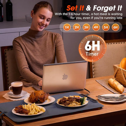 Warming Mat for Food Extra Large- 24"x16" Electric Warming Trays for Buffets Party, Food Warmers for Thanksgiving, Christmas House Warming Gift, Portable Heating Mat with 9 Temp Settings & 6H Timer