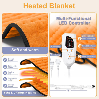 Heating Pad,Heated Blanket,Heating Pad for Back Neck,Grey,24x12 Inch | Electric Heating Pad,Dry/Moist Heat Heating Pads,Heating Pads for Shoulder,Abdomen,Heat Pad for Women Men,Birthday Gift