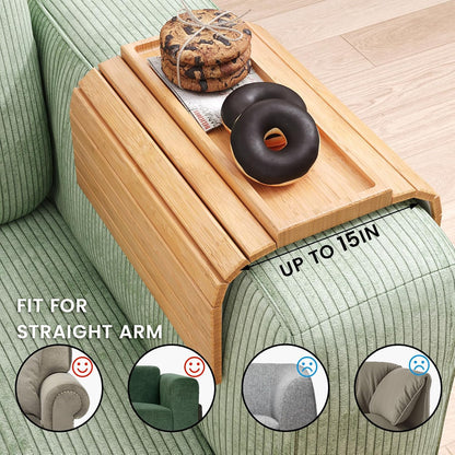 Bamboo Folding Sofa Arm Tray with Anti-Slip Pad (Natural) | Couch Armrest Tray,Foldable Build, Space-Saving Storage, No Assembly, easy to clean, universal arm fit,Gift box