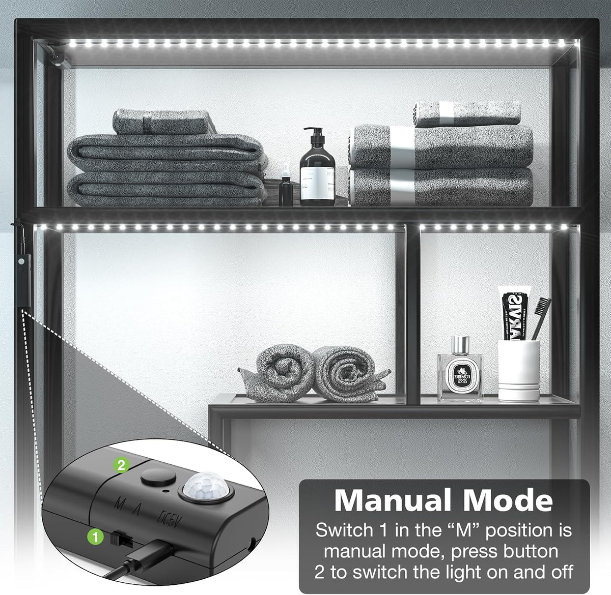 WOBANE Motion Sensor Stair Strip Lights,Rechargeable LED Closet Light,White