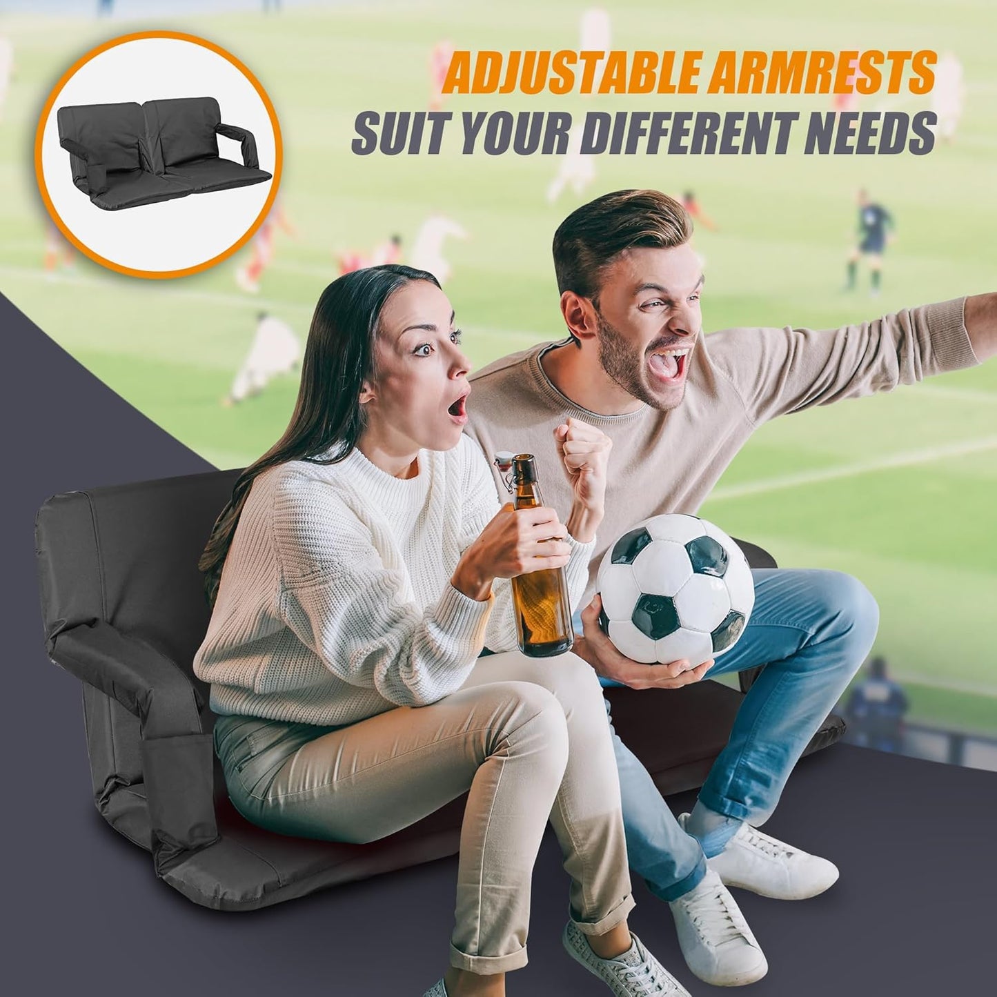 20.5"/25" Wide Stadium Seat for Bleachers w/Back Support Padded Cushion Portable Reclining Bleacher Seats Camping Stadium Chair Waterproof