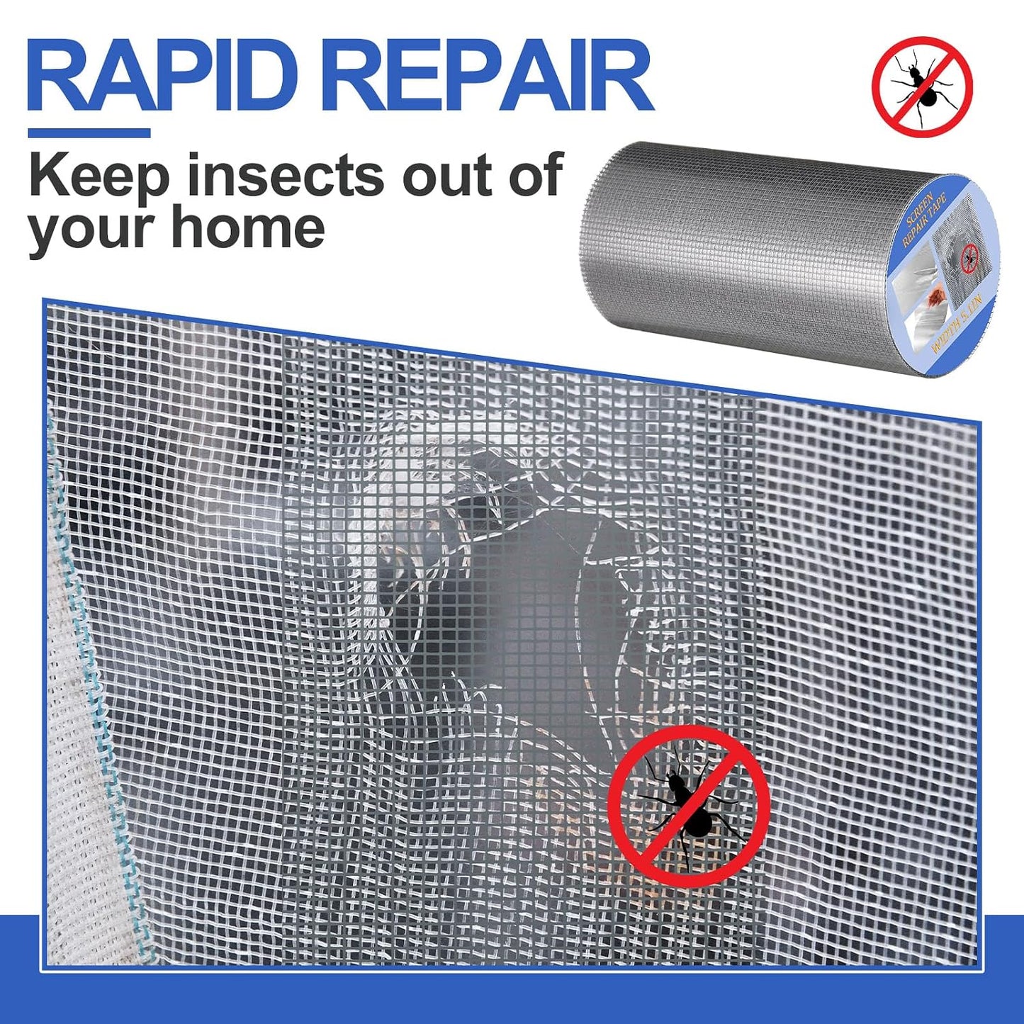 CroBlissful 5 Inch X 20 ft Extra Wide Window Screen Tape Mesh Repair, Gray | Strong Adhesive, Waterproof Fiberglass, Screen Repair Kit Patch, for Window Door Tears Holes
