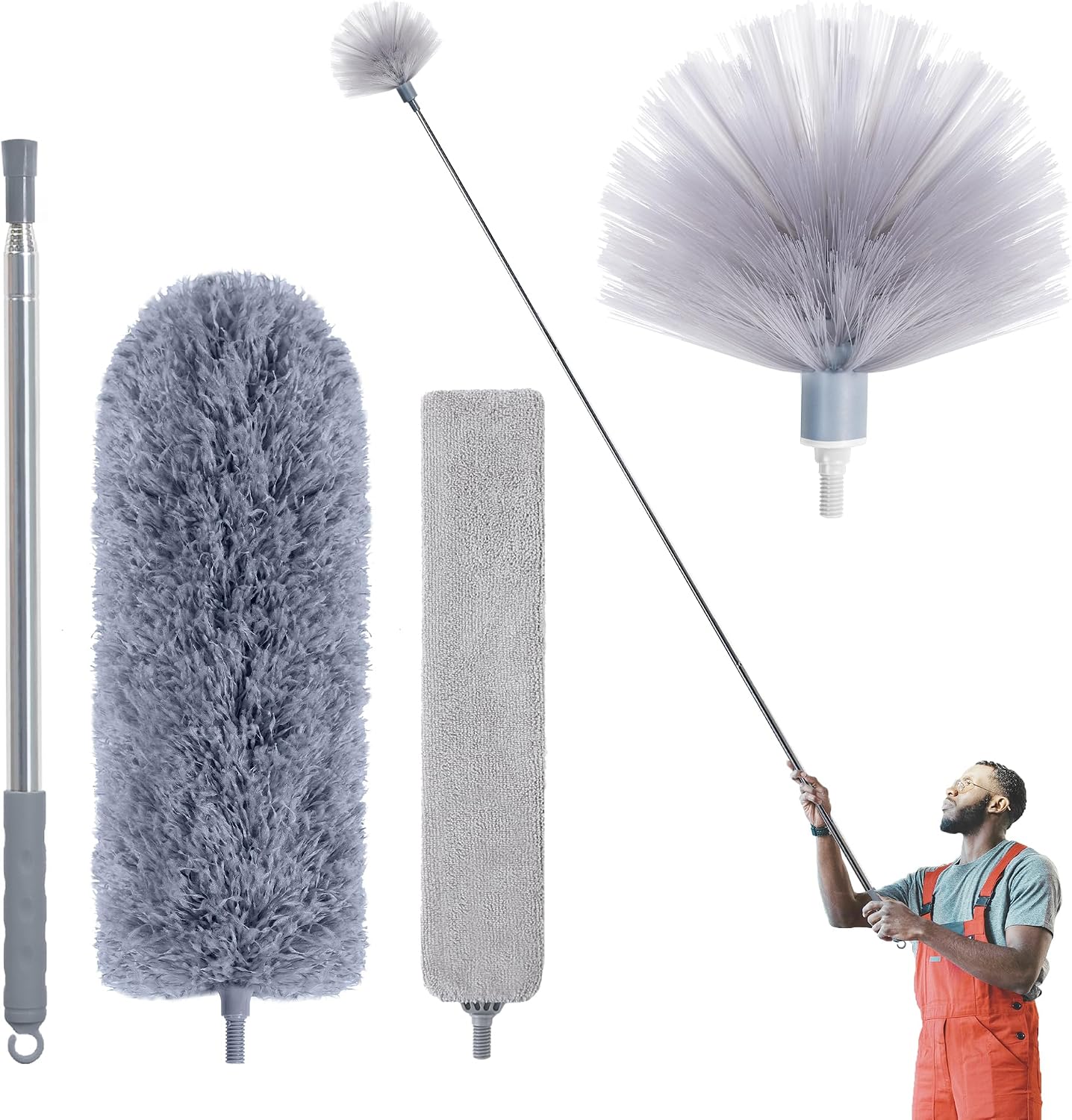 IVYROLL Skinny Duster with Extension Pole for Under Furniture | Under Appliance Cleaning Tool with 3 Microfiber Dusting Cloths, Retractable Flat Duster for Under Refrigerator, Gap