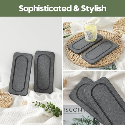 3 Pack Water Absorbent Diatomite Coasters, Stone Drying Mat for Kitchen Counter, Bathroom Sink Organizer Tray, Compact Vanity Rack, Soap Holder Caddy, Faucet Splash Guard, White 8"x3.8"