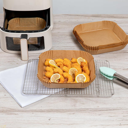 Restaurantware-Pastry Tek 8.1 x 5.5 x 1.8 Inch Air Fryer Liners, 100 Rectangle Air Fryer Baskets - No-Stick Silicone Coating, Unbleached, Food-Grade Paper Liners, For Steamer, Microwave, Oven