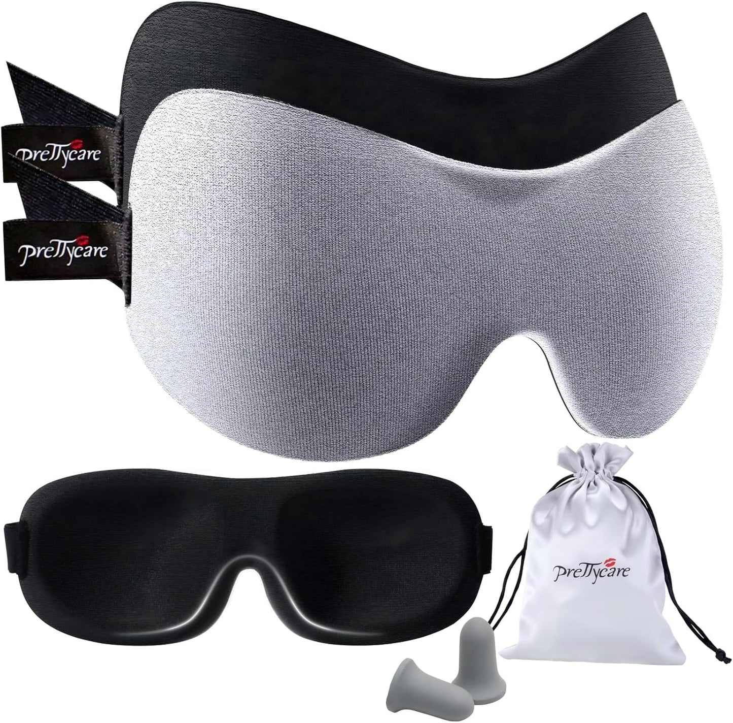 PrettyCare 3D Sleep Mask 2 Pack,Eye Mask for Side Sleeper 3D Contoured Sleeping Mask Blackout Out for Men- Blindfold Airplane with Ear Plugs, Night Masks with Travel Bag (Black&Blue)
