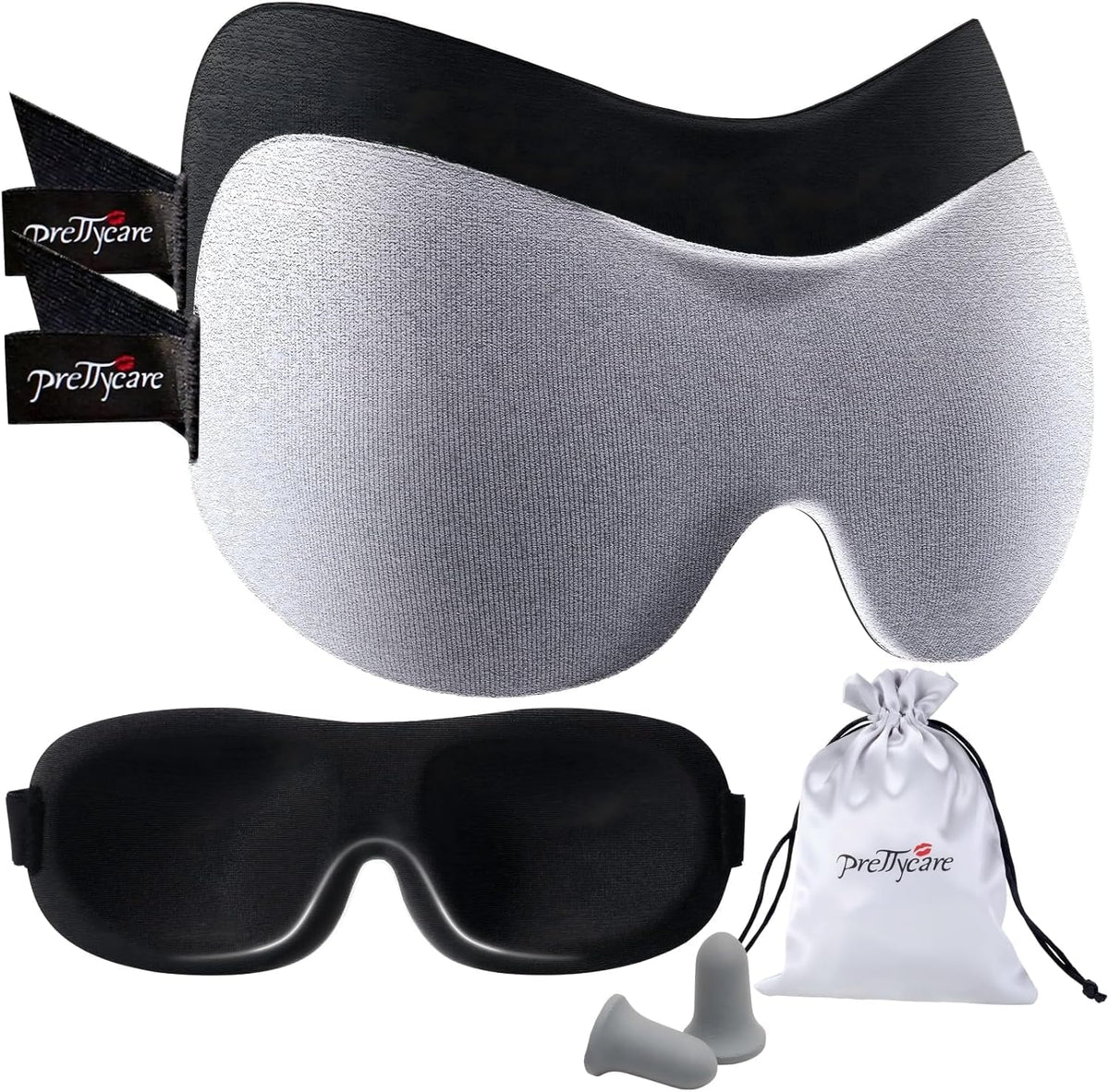 PrettyCare 3D Sleep Mask 2 Pack,Eye Mask for Side Sleeper 3D Contoured Sleeping Mask Blackout Out for Men- Blindfold Airplane with Ear Plugs, Night Masks with Travel Bag (Black&Blue)