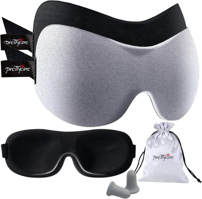 PrettyCare 3D Sleep Mask 2 Pack,Eye Mask for Side Sleeper 3D Contoured Sleeping Mask Blackout Out for Men- Blindfold Airplane with Ear Plugs, Night Masks with Travel Bag (Black&Blue)