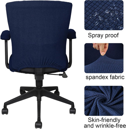 Tallew 4 Pcs Office Chair Covers Set Computer Universal Protective Stretchable Chair Seat Covers Desk Armrest Slipcovers Pads Office Cushion Backrest for Rotating (XL,Silver Gray)