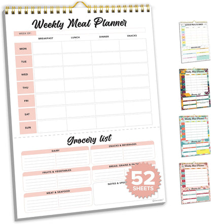 Decorably 52 Sheets Pastel Rainbow Magnetic Weekly Meal Planner for Fridge | 7x10in Undated weekly meal planner and grocery list notepad, 100gsm non-bleed tear-off pad for kitchen & family meal prep