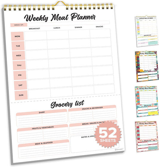 Decorably 52 Sheets Pastel Rainbow Magnetic Weekly Meal Planner for Fridge | 7x10in Undated weekly meal planner and grocery list notepad, 100gsm non-bleed tear-off pad for kitchen & family meal prep