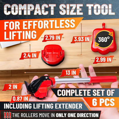 Furniture Lifter Tool with 4 Pcs Appliance Movers Sliders, 660 Lbs | Heavy Duty Furniture Moving Kit with Lifting Extender Included - Slides Refrigerators, Stoves, and Couches Across the Floor