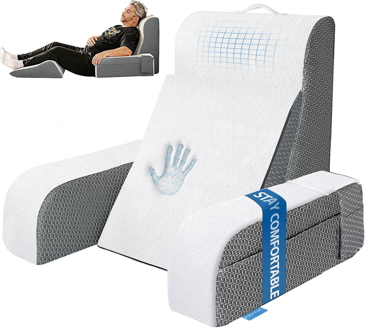 Kayfia Reading Pillow, Gel Memory Foam Back Rest Pillow, 19", Gray