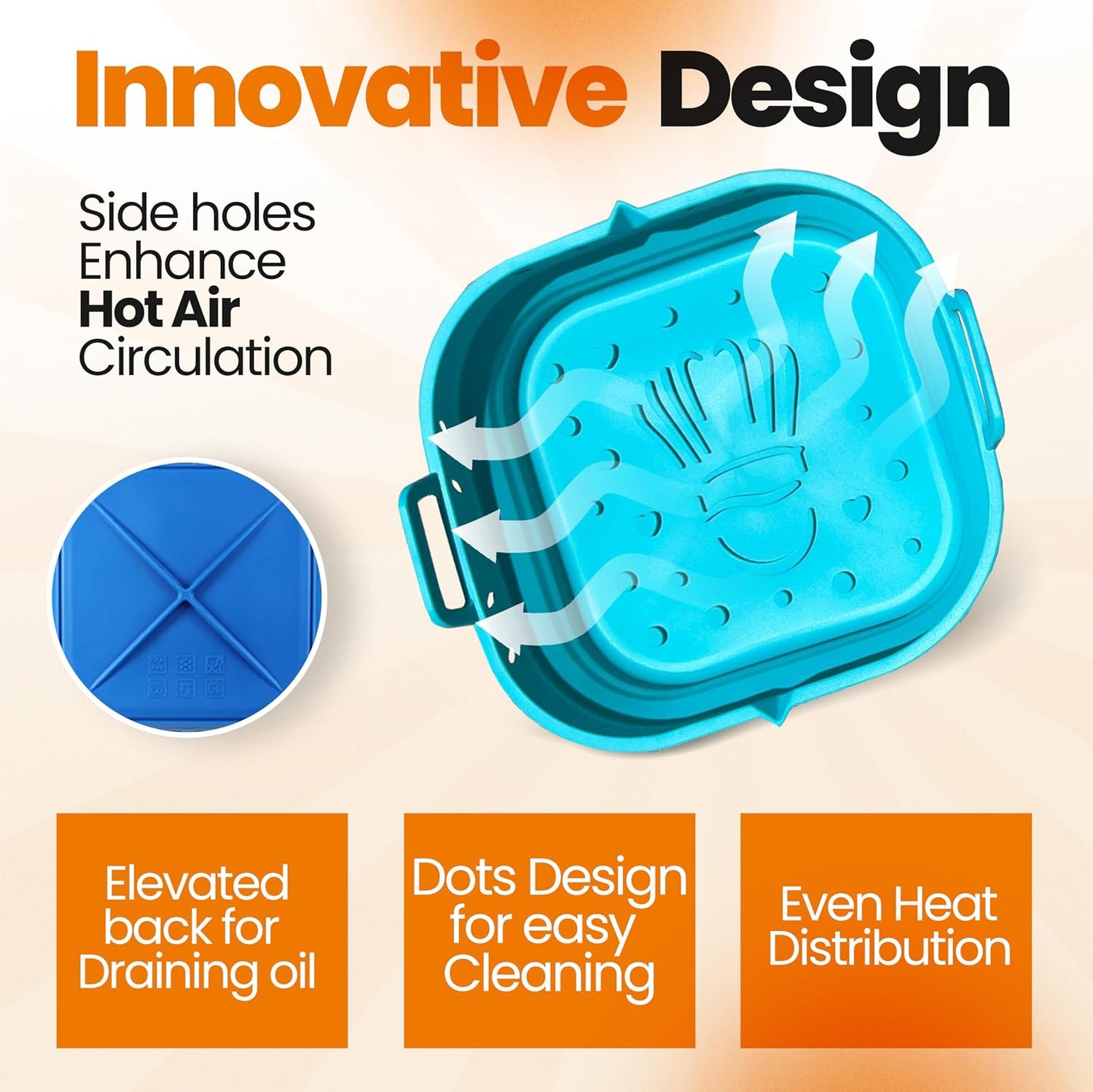 Platinum Silicone Air Fryer Liners Reusable Square-Extra Strong-Easy to Clean Air Fryer basket for Oven Microwave Accessories - BPA Free - Food Safe Pot for 5.8QT to 8 QT - 9 Inch