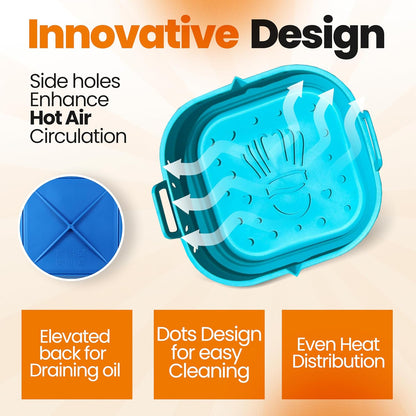 Platinum Silicone Air Fryer Liners Reusable Square-Extra Strong-Easy to Clean Air Fryer basket for Oven Microwave Accessories - BPA Free - Food Safe Pot for 5.8QT to 8 QT - 9 Inch