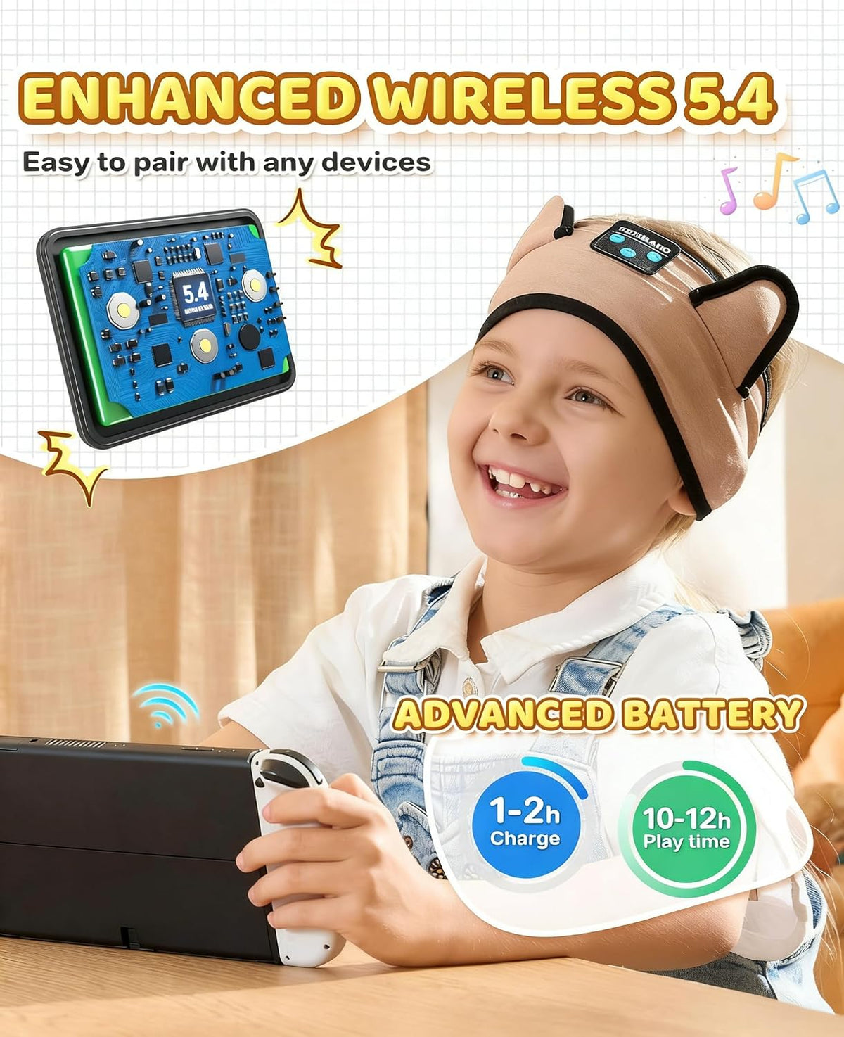 KIDSBAND Kids Bluetooth Headphones, Sleep Headband [Wireless & Wired Playback 2in1] Foldable Headphones for School/Travel/Tablet/Sleep