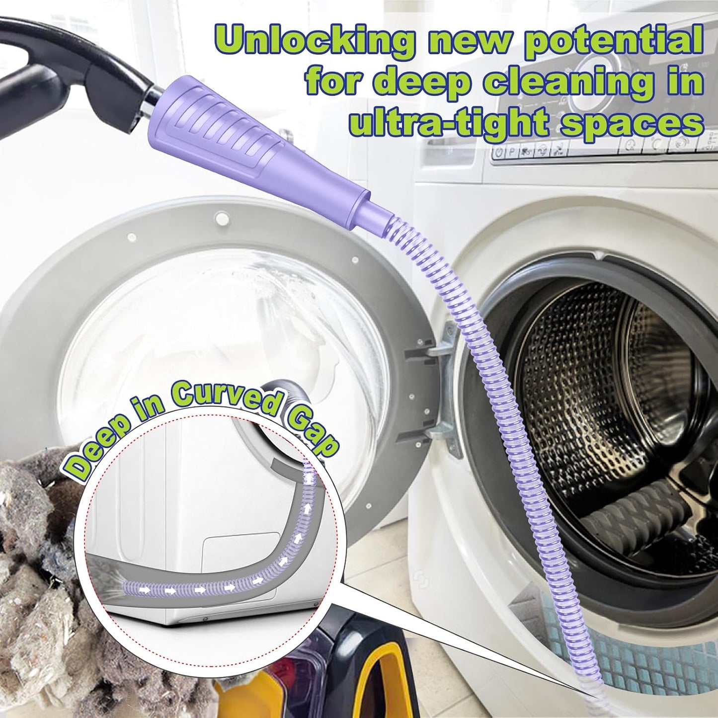 Sealegend 2Pcs Dryer Vent Cleaner Kit - Vacuum Hose Attachment & Brush Blue | Fits Most Vacuums, Slim Round Hose Reaches Tight Spaces, Removes Stubborn Lint & Dust from Dryer Vents, Filters, Coils