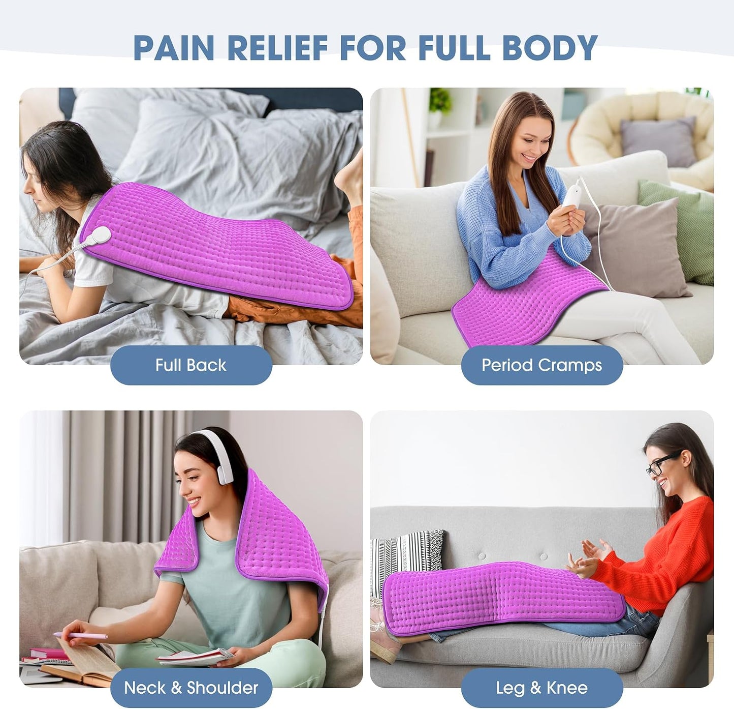 FluffyWarmth Electric Heating Pad for Back, Extra Large 17"x33", Ultra Soft | XXXL for Full Body, Period Cramps, Neck Shoulder Back Pain Relief, 6 Heat Settings 4 Timers Heating Pad, Gifts for Women Men
