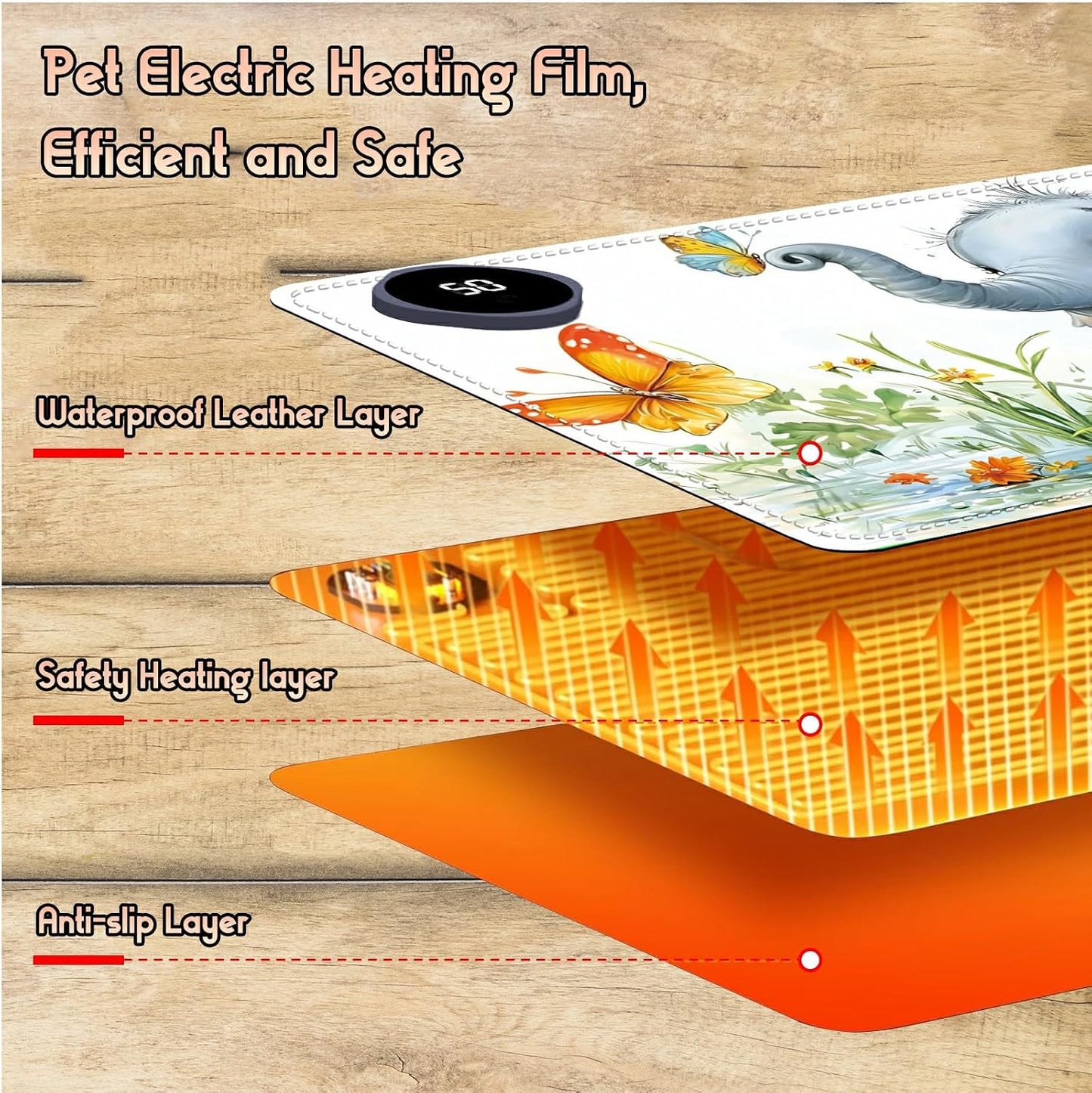 Heated Desk Pad Heated Large Mouse Pad, Electric Quickly Warm Desk Mat with 3 Levels Heating 3 Hours Auto Shut-Off, 31.5" x 13" Warm Gaming Mousepad Hand Foot Warmer, Baby Elephant
