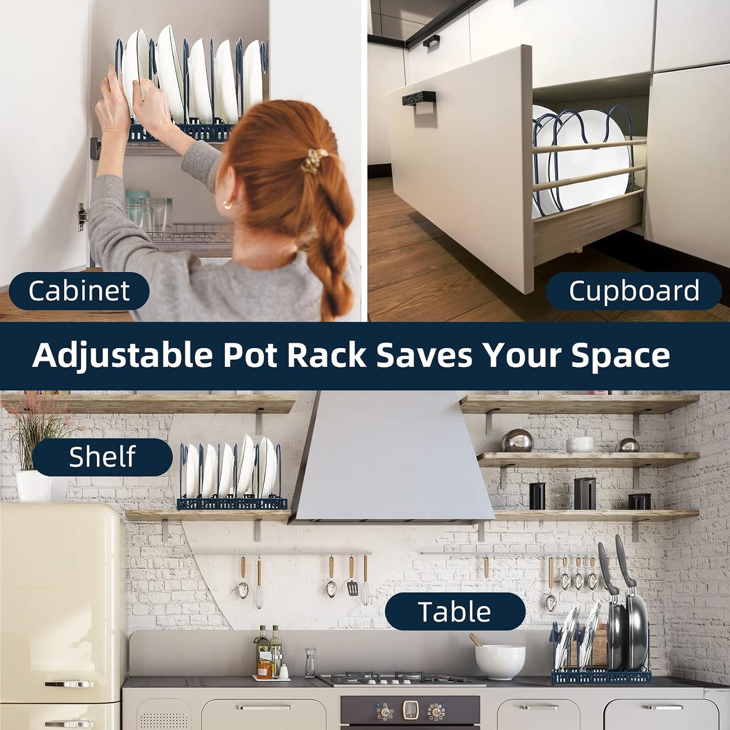 ROOHUA Pot and Pan Lid Organizer Rack for Under Cabinet, 12"-23" Expandable | 10 Adjustable Dividers, Holds Pan Lids, Cookware & Bakeware, Creates Tidy Cabinet Storage, Durable Metal, Bronze