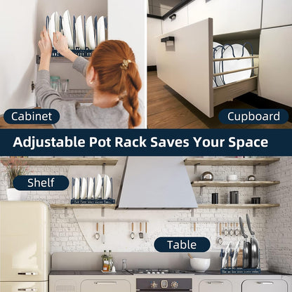 ROOHUA Pot and Pan Lid Organizer Rack for Under Cabinet, 12"-23" Expandable | 10 Adjustable Dividers, Holds Pan Lids, Cookware & Bakeware, Creates Tidy Cabinet Storage, Durable Metal, Bronze