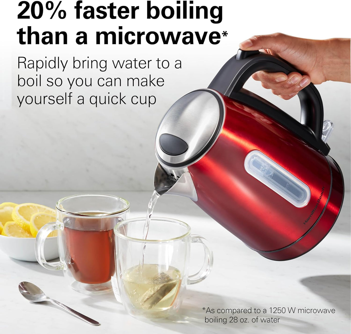 Hamilton Beach 1.7 Liter Electric Tea Kettle, Water Boiler & Heater | Fast Boiling 1500 Watts | BPA Free | Cordless Serving | Auto-Shutoff & Boil-Dry Protection | LED Light Ring | Stainless Steel