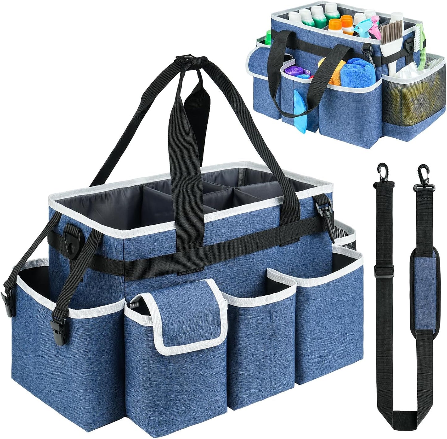 Cleaning Caddy Bag,Large Cleaning Supplies Organizer with Handle for Housekeepers,Purple
