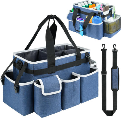 Cleaning Caddy Bag,Large Cleaning Supplies Organizer with Handle for Housekeepers,Purple