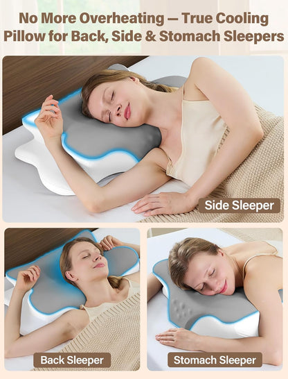 Cervical Neck Pillow for Pain Relief – Ergonomic Memory Foam Pillow for Side Sleeper Contour Orthopedic Bed Pillow for Neck Support with Cooling Cover – Ideal Christmas Birthday Gift for Women Men