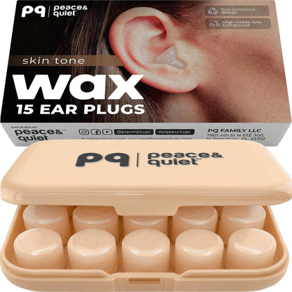 Peace&Quiet PQ Silicone Ear Plugs for Sleeping - 15 Wax Earplugs for Sleep and Swimming Ear Plugs, Soft Ear Covers for Sleeping and Water, Noise Cancelling