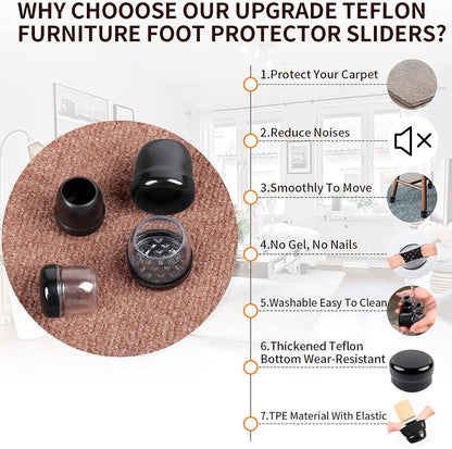 Chair Sliders for Carpet, 16PCS Furniture Sliders for Carpeted Floors & Hardwood Floors, Round Chair Glide Pads for Quickly and Easily Moving Furniture, Protect Floor(Clear, Fit 0.75"-1.1") | Chair Glides for Carpet & Hardwood Floor, Furniture Slides