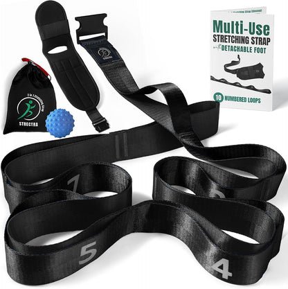 Stretch Strap with Loops Physical Therapy - Full Body Exercise Straps for Stretching with Detachable Foot - Leg & Calf Stretcher for Plantar Fasciitis, Physical Therapy, Pain Relief, and Flexibility