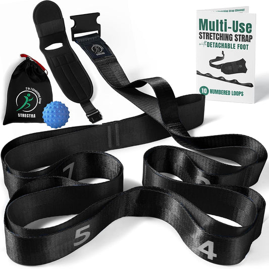 Stretch Strap with Loops Physical Therapy - Full Body Exercise Straps for Stretching with Detachable Foot - Leg & Calf Stretcher for Plantar Fasciitis, Physical Therapy, Pain Relief, and Flexibility
