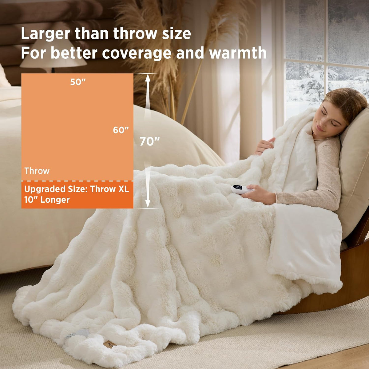 Bedsure Heated Blanket Electric Throw - Thick Striped Fast Heating Electric Blanket with Preheat Function, 6 Heat & 6 Timer (Up to 10H), 8H Auto Off, ETL Certified, Gifts for Women (50"x60", White)