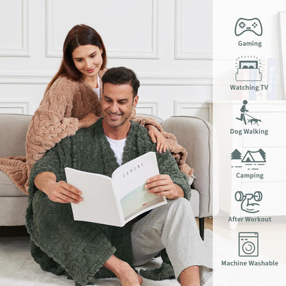 Wearable Blanket Sherpa Fleece Shawl Blanket with Pockets Blanket Poncho Cape for Adults, Cozy Shawl TV Throw Blankets