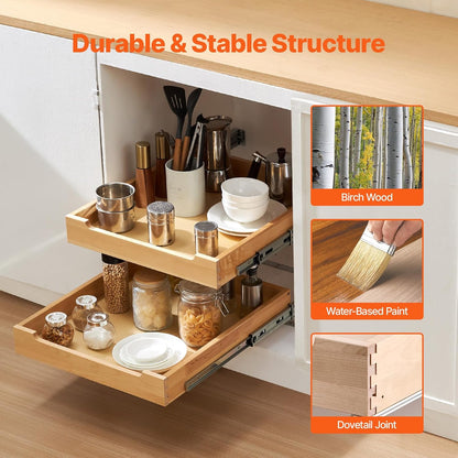 VEVOR Pull Out Cabinet Organizer, 14"W x 21"D Cabinet Drawer, Soft Close Slide out Shelf, Heavy-Duty Sliding Wood Drawer, Bottom Mount Size（14.5"W x 23"D）and Side Mount Size（15"W x 23"D） | Heavy-Duty Sliding Shelf with Bottom or Side Mounting for
