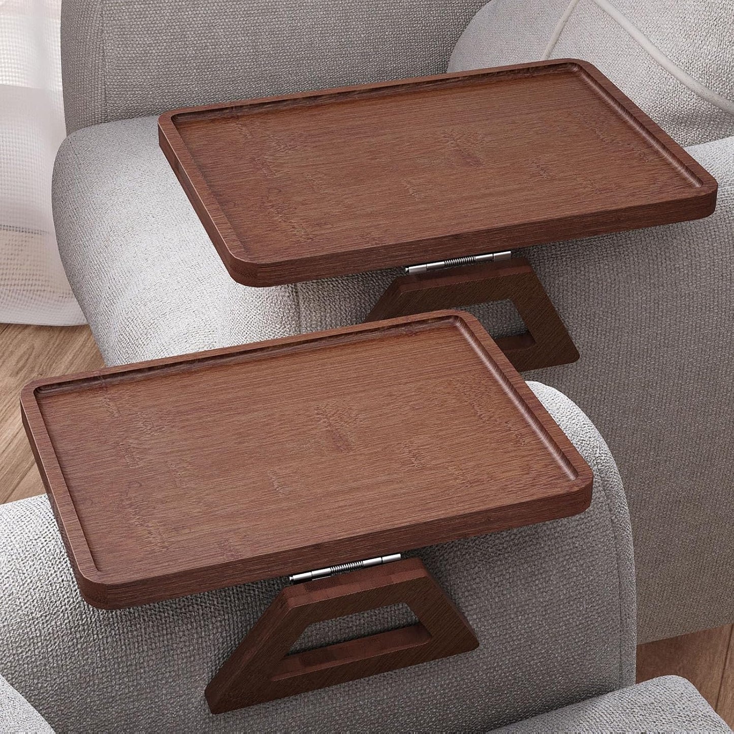2 Pack Bamboo Couch Arm Tray,Folding Sofa Armrest Table（Natural） | Clip-On Couch Desk,Foldable, high load-bearing, Non-slip, no assembly，easy to wipe clean，Natural bamboo,Gift box
