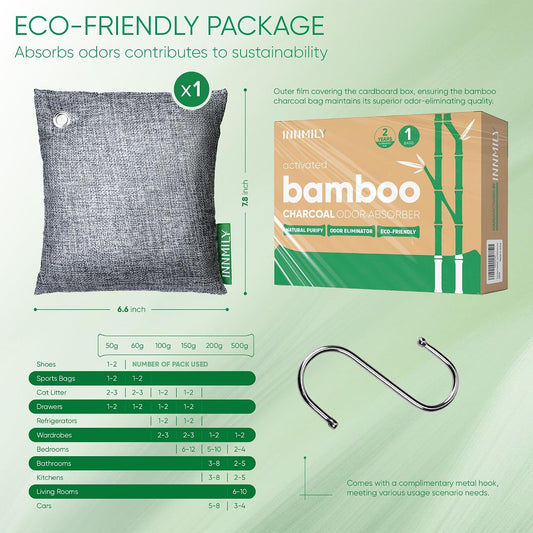 Activated Charcoal Odor Absorber,Large 4x200g w Hooks Nature Odor Eliminator for Strong Odor,Bamboo Charcoal Air Purifying Bags,Moisture Absorbers for Fresh Home Car Closet Pet,Smoke Smell Deodorizer | Bamboo Charcoal Air Purifying Bags,Moisture
