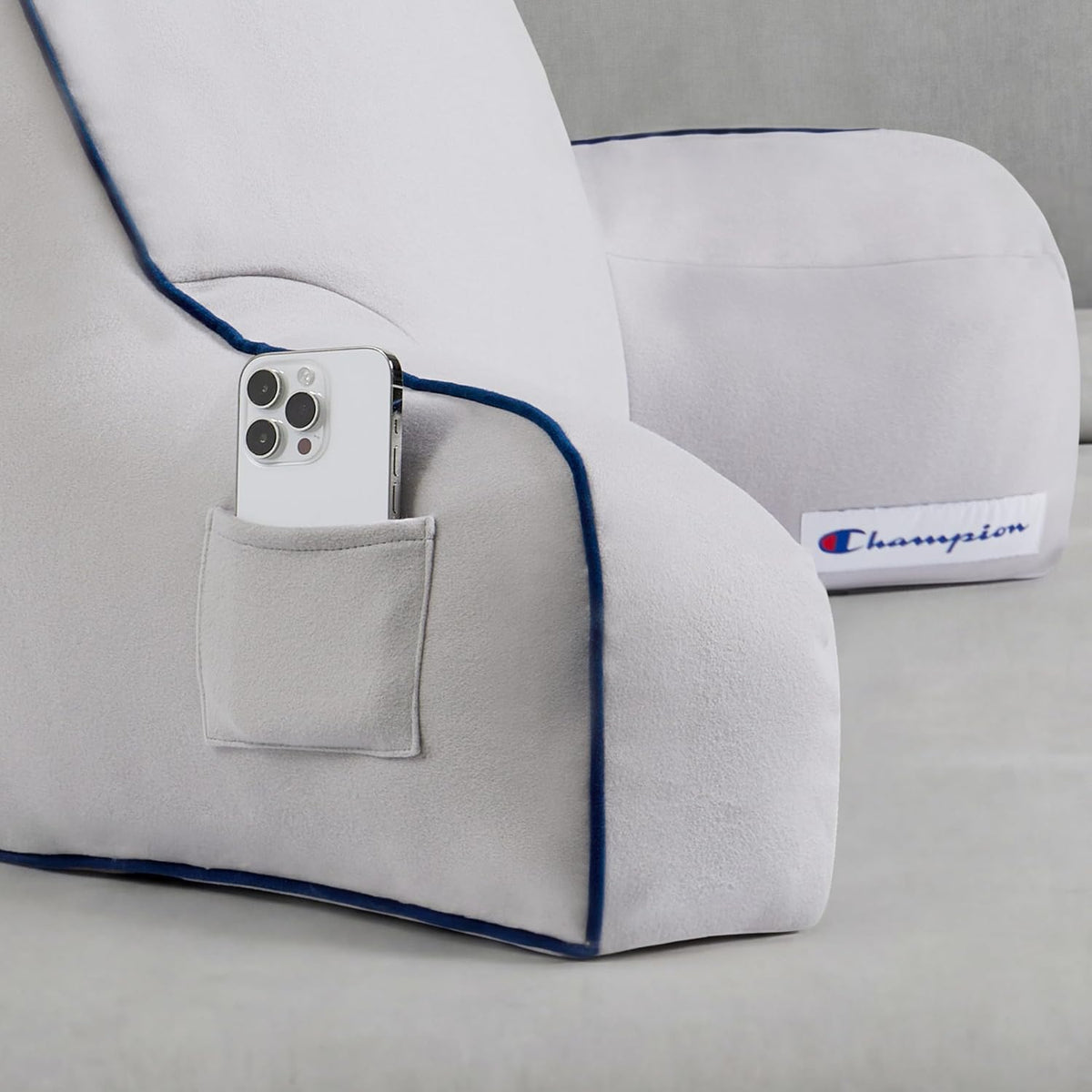 Champion Faux Wool Bedrest Pillow, 100% Polyester Cover and Fill, Spot Clean Only, Navy Blue, 29" x 24.5" x 10.5"