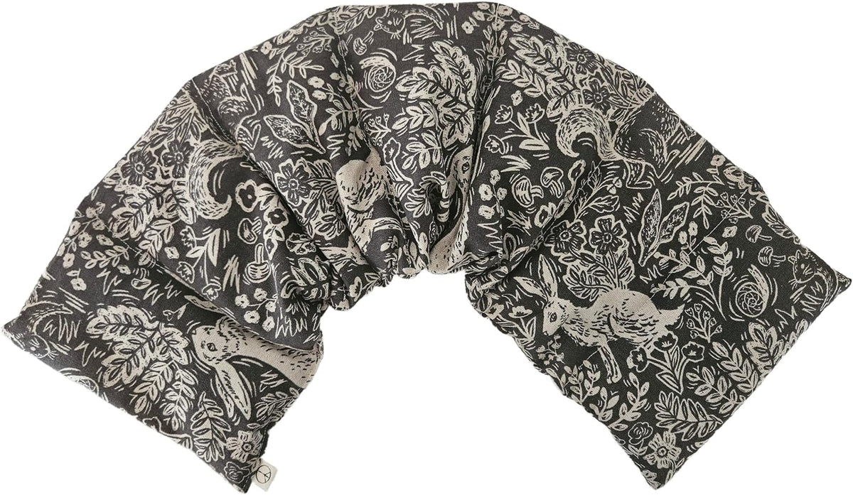 Microwavable LOVEwrap Neck & Shoulder wrap - Unscented 6 x 24 - Flax Seed - Soothes Muscle Ache Pain Relief - Natural Soft Cotton - Warming Muscle Relaxation- Flowers Black